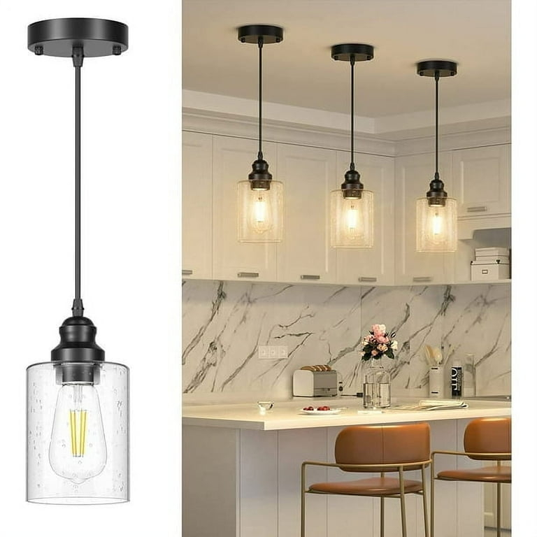 Pendant Light Set of 3 with Clear Glass Bell Shades and Adjustable Cords