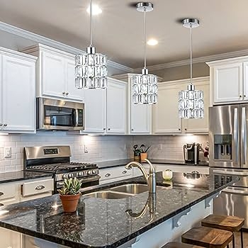 Pendant Light Set of Three Chrome Crystal Cylindrical Shades