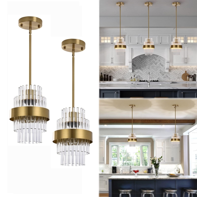 Pendant Light Set Ribbed Glass Gold Finish