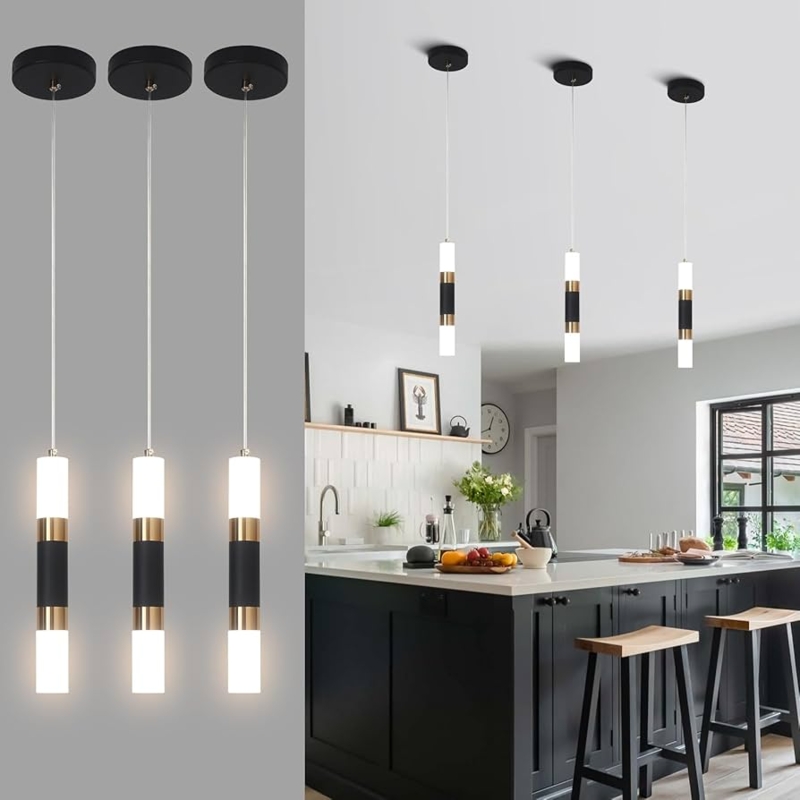 Pendant Light Set Slim Cylindrical Two Tone Trio