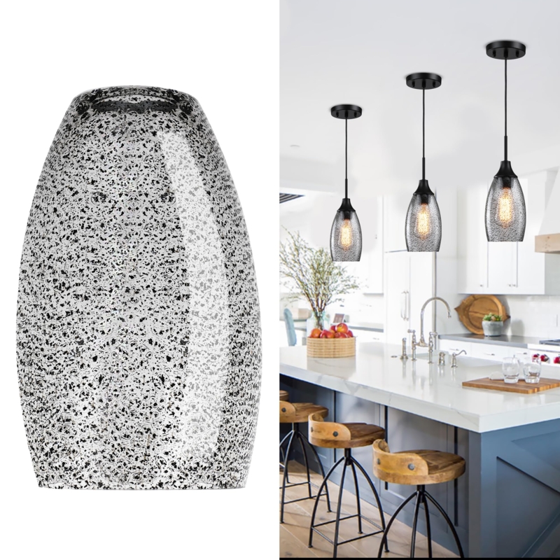 Pendant Light Shade: Black Seeded Glass Oval Mini For Kitchen Island