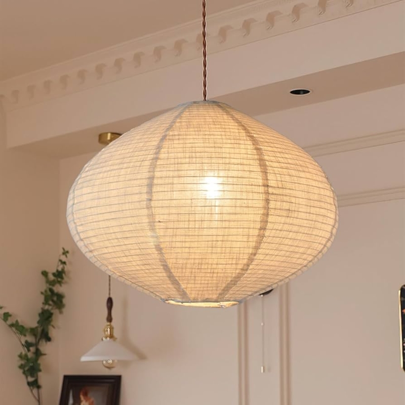 Pendant Light Shade with Tiered Fabric Design for Japandi Bedroom