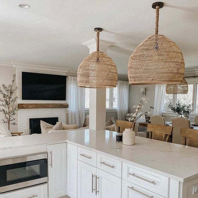 Pendant Light: Shaggy Hemp Texture Dome with Fringe
