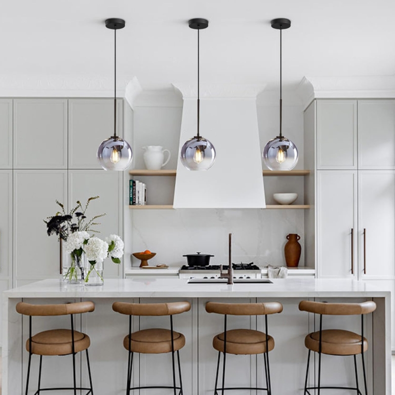 Pendant Light Silver Gradient Glass Globe with Polished Gold Hardware