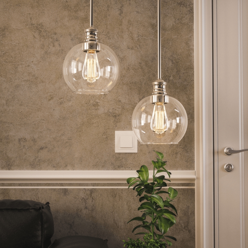 Pendant Light Single Teardrop Clear Glass Brushed Nickel Transitional