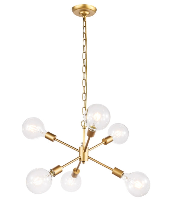 Pendant Light Six Light Brushed Brass Opal Glass Globes Mid Century