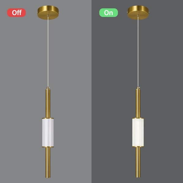 Pendant Light: Slender Gold Tubular Fixture with Textured Acrylic