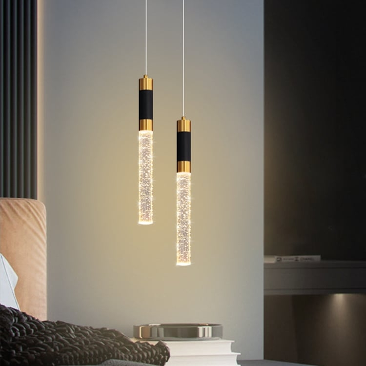 Pendant Light Slim Cylinder Dual Tone Matte Black Gold LED Island