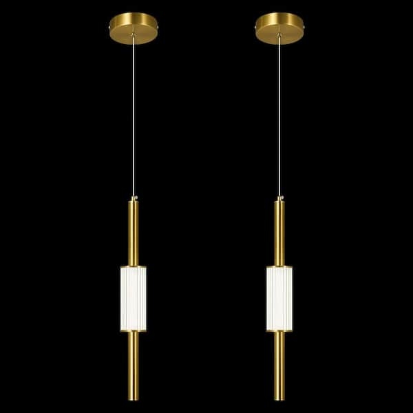 Pendant Light: Slim Gold Cylinder with Bubbled Acrylic Base Set