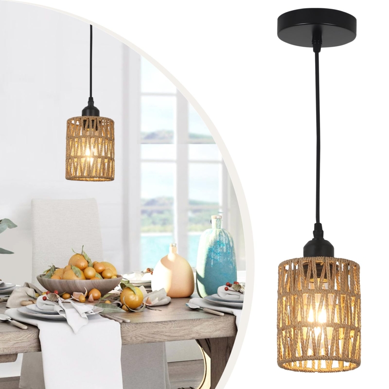 Pendant Light Small Scale Hand Woven Wicker Dome Boho Farmhouse