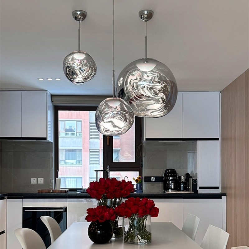 Pendant Light Smoky Gray Organic Form Globe Distorted Glass