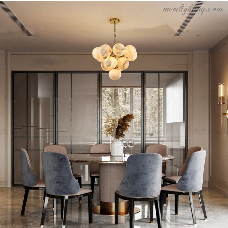 Pendant Light Spherical Alabaster Globe Natural Veining Minimalist