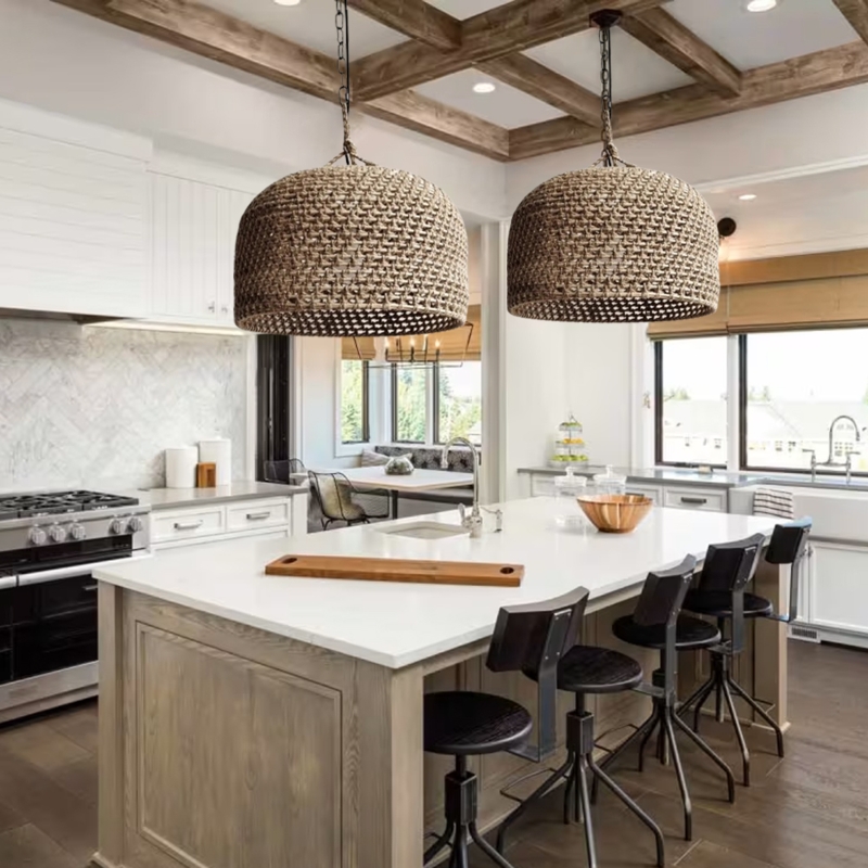 Pendant Light Spherical Shade Hemp Rope Cord Japanese Style