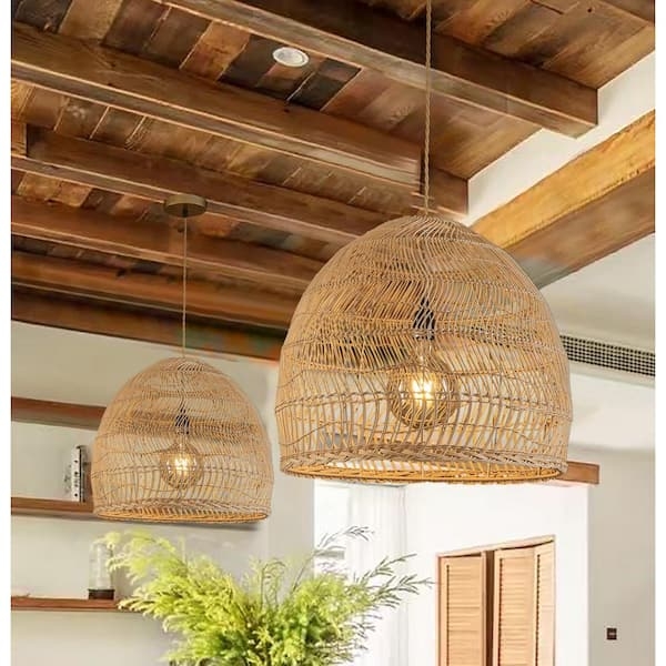 Pendant Light Spherical Woven Rattan with Brass Finish Open Weave