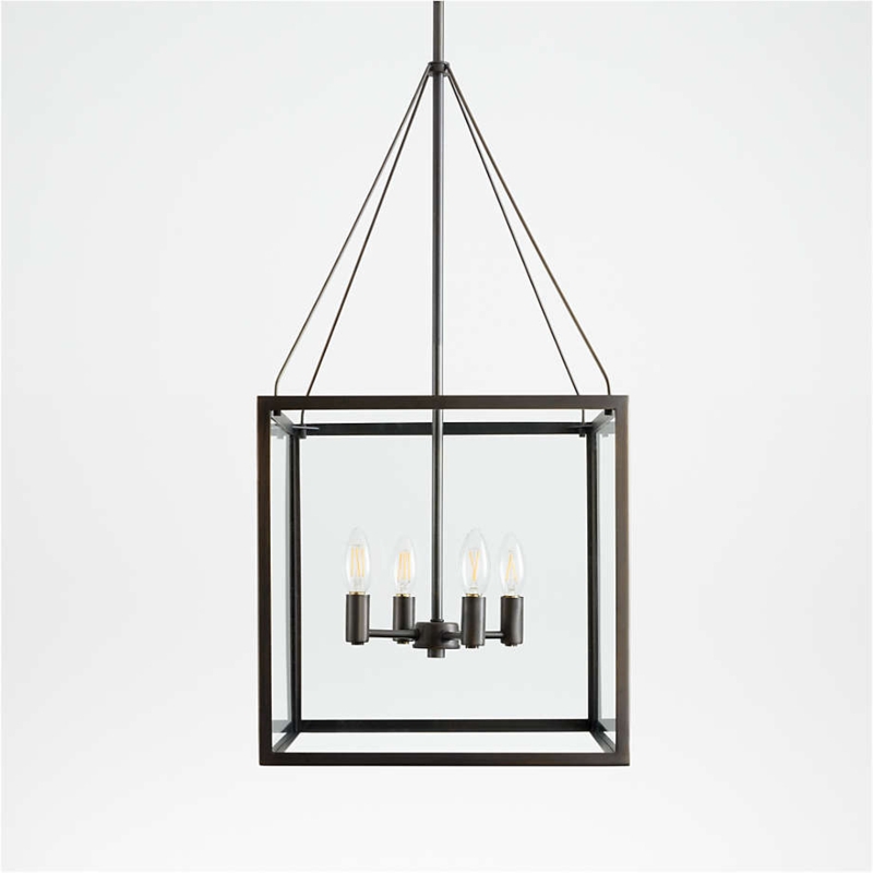 Pendant Light Square Glass Box Linear Trio Metal Frame Kitchen Island