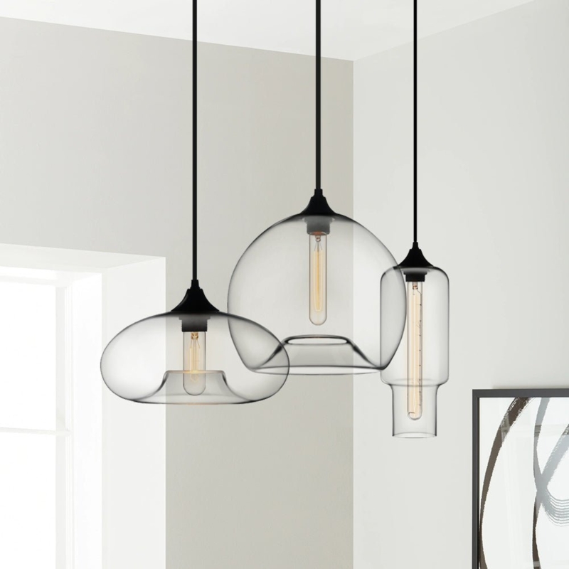 Pendant Light, Staggered Cluster, Smoke Glass Shades, Modern Glass Cluster Lighting