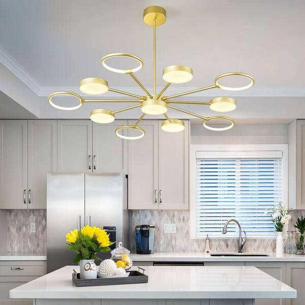 Pendant Light Staggered Globes 11-Light Circular Gold Frame Frosted