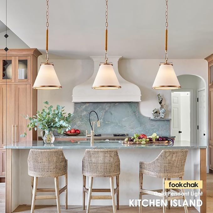 Pendant Light: Staggered Linen Drum Trio, White