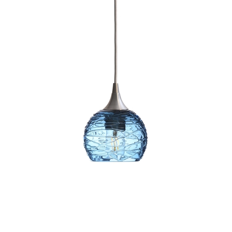 Pendant Light Steel Blue Spun Glass Texture Antique Bronze Kitchen