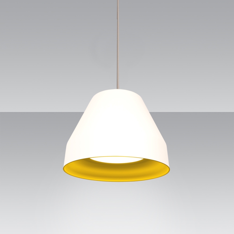 Pendant Light Tapered Gray Bell White Interior Red Accent Ring