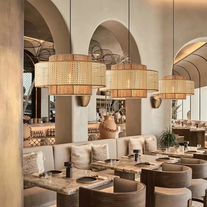 Pendant Light Tapered Silhouette Woven Rattan Shade Minimalist