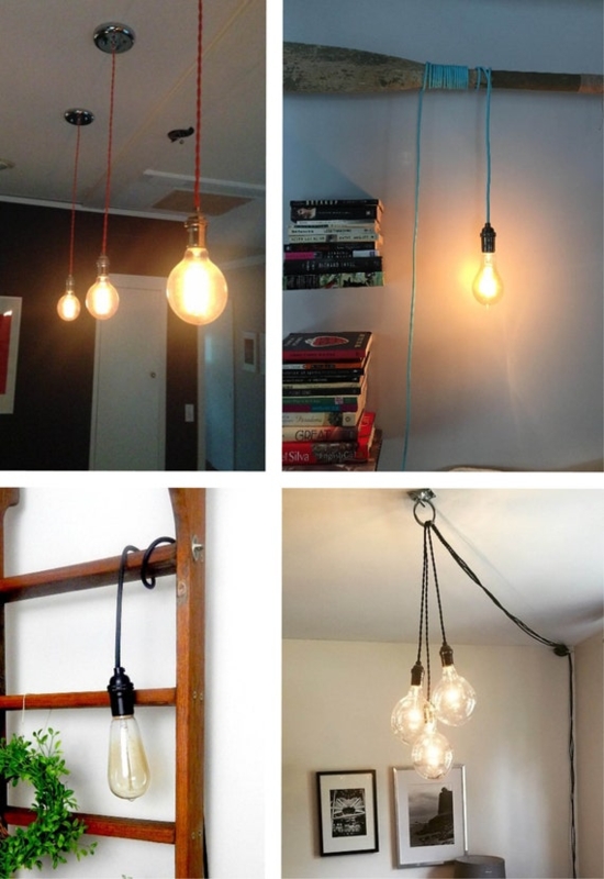 Pendant Light Teal Fabric Cord Brushed Brass Socket Globe Bulb
