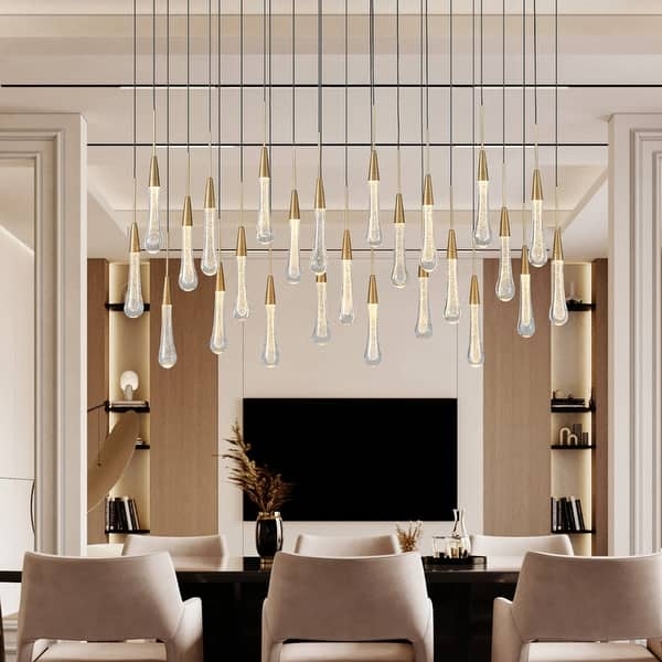 Pendant Light Teardrop Glass Shades Polished Chrome Three Light Fixture