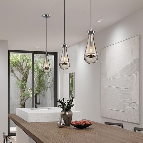 Pendant Light Teardrop Raindrop Glass Shade with Silver Hardware