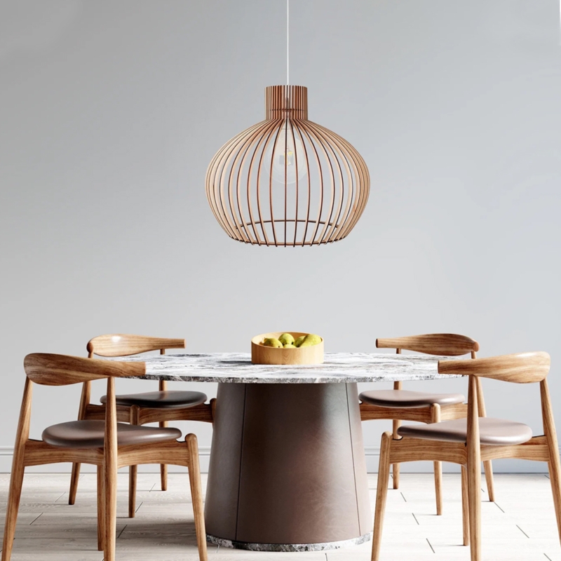Pendant Light Teardrop Silhouette Slatted Wood Open Frame Scandi