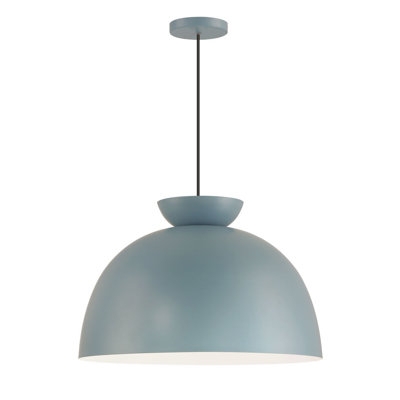 Pendant Light Textured Black Finish White Interior Dome