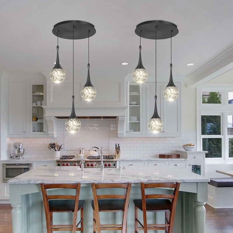 Pendant Light: Textured Frosted Bases, Matte Black. Minimalist Linear Pendant.