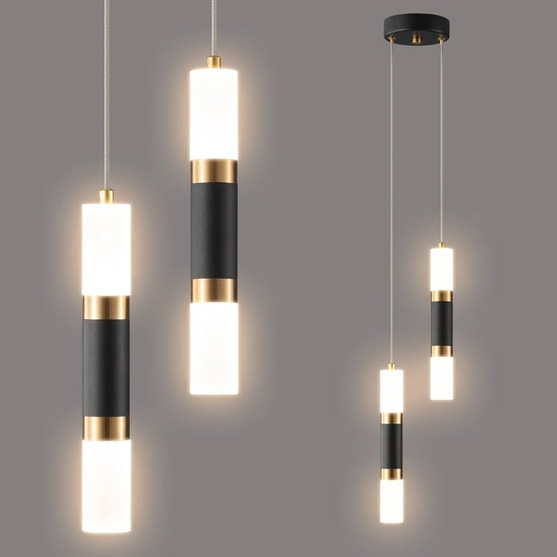 Pendant Light Textured Gold Base Ultra Slim Cylinder Staggered Pairing