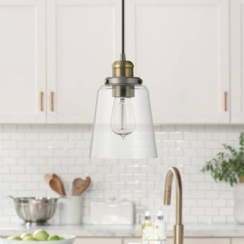 Pendant Light Textured Graphite and Aged Brass Cylindrical Fixture