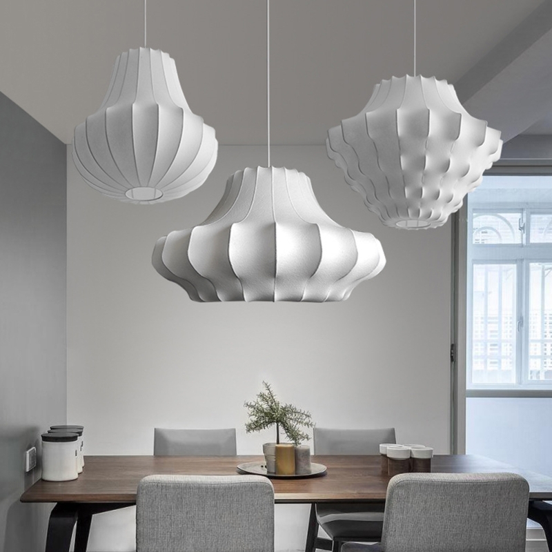 Pendant Light Three-Tier Sculptural White Fabric Shade Nordic Dining