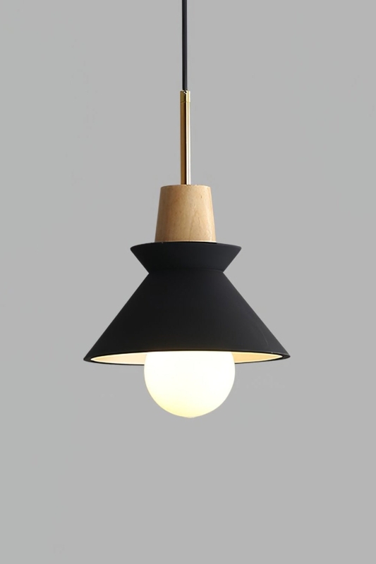 Pendant Light Three Tiered Disk Shades Off White Wood Accents Scandi