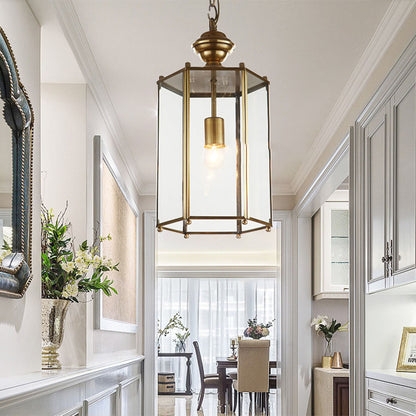Pendant Light Traditional Brass Lantern Polished Finish Clear Glass