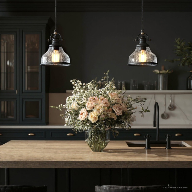 Pendant Light, Traditional Parisian Bronze, Honeycomb Texture Glass