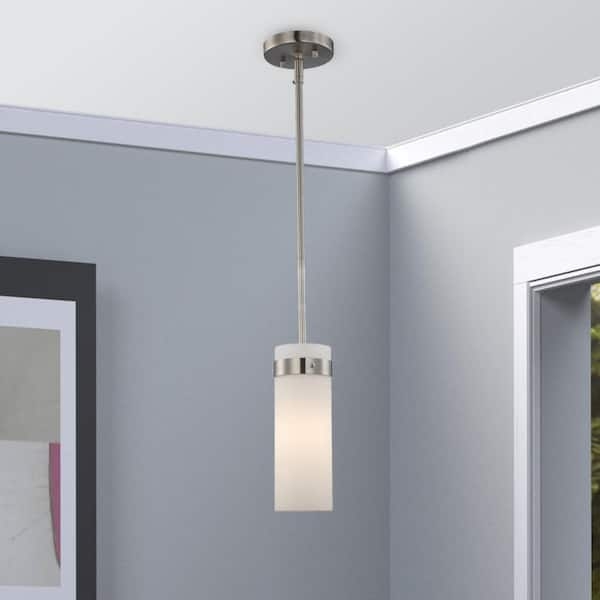 Pendant Light Transitional Brushed Nickel with Frosted Glass Bell Shade