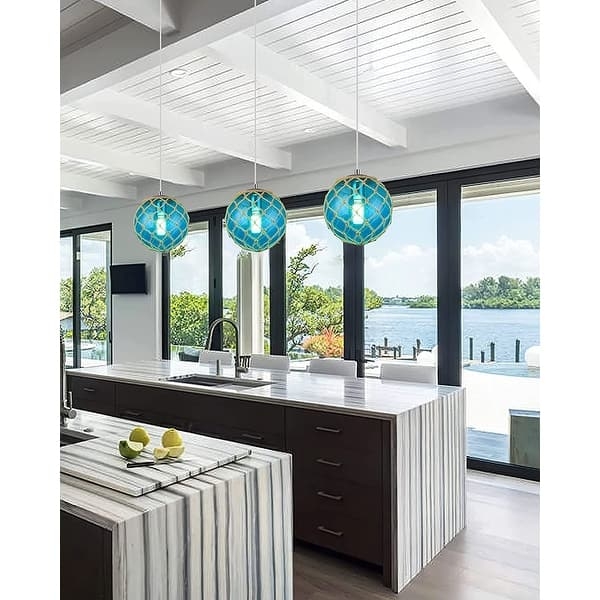 Pendant Light Translucent Blue Glass Globe Hardware