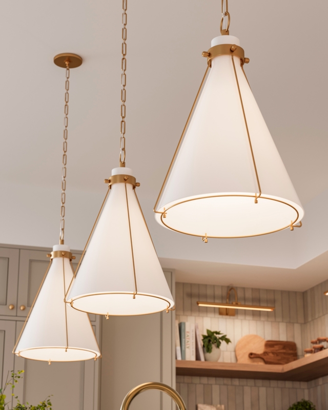 Pendant Light Triangular Metal Shade Aged Brass Stem Mount Geometric