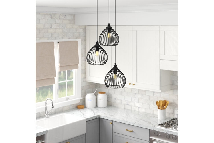 Pendant Light Trio Arrangement Glass Dome Shades Transitional Style