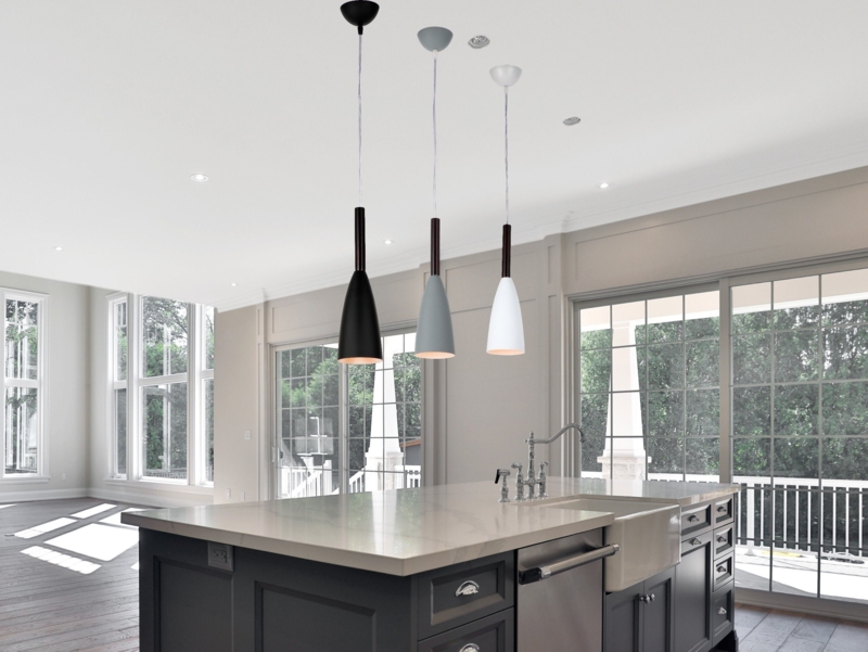 Pendant Light Trio Monochromatic Wood Accent Scandinavian Dome Staggered