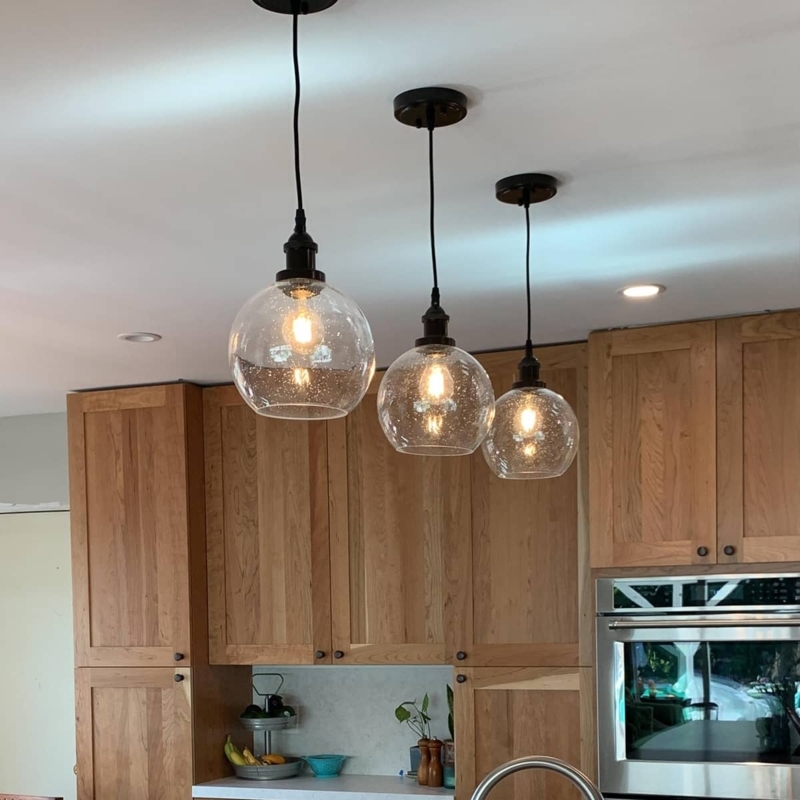 Pendant Light Trio, Seeded Glass Globes, Oil-Rubbed Bronze