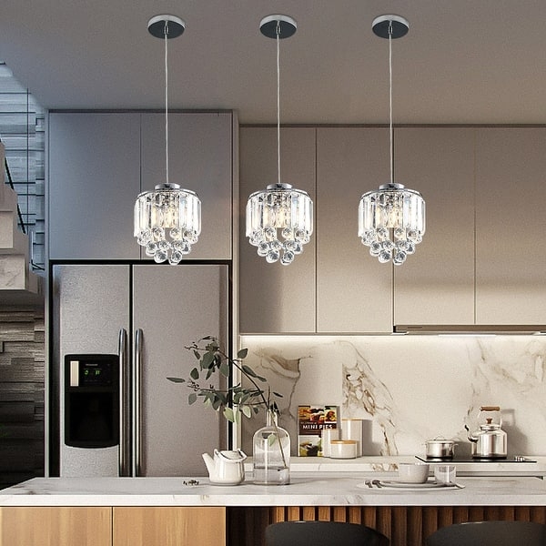 Pendant Light: Trio Set, Faceted Crystal Shades, Crystal Pendant