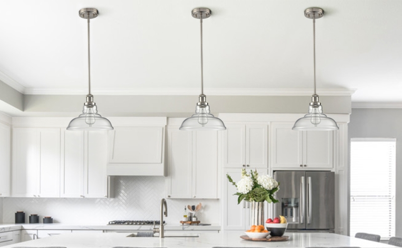 Pendant Light Trio Set with Cylindrical Glass Shades and Nickel Finish