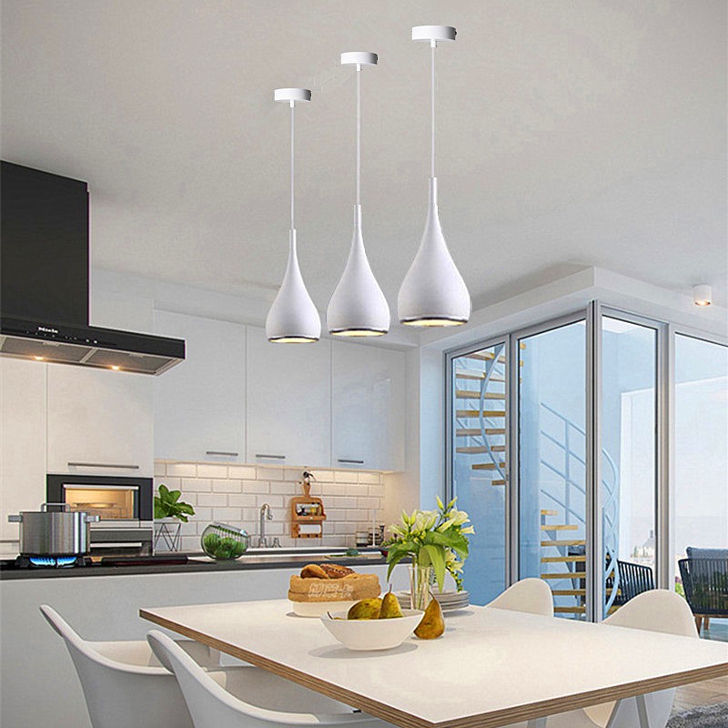 Pendant Light Trio, Wood-Capped Conical Shades in Scandi White