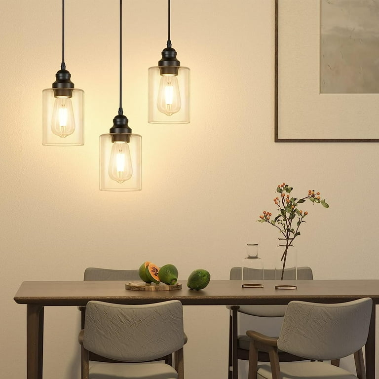 Pendant Light Triple Fixture Pack Matte Black Glass Bell Shades
