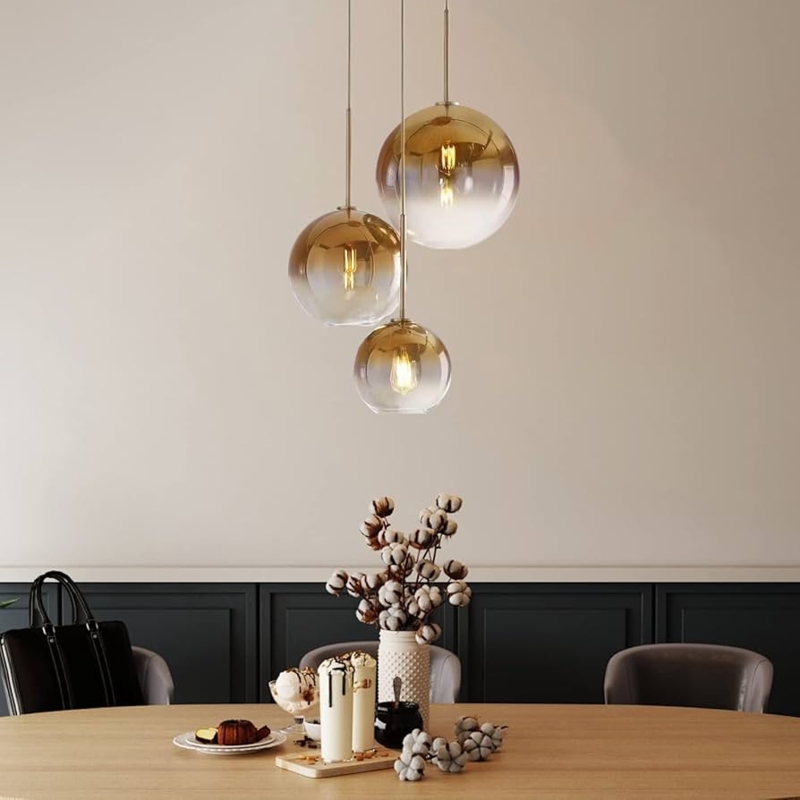 Pendant Light Triple Sphere Cluster Polished Gold Ombre Glass
