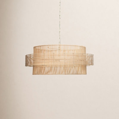 Pendant Light Two Tier Rattan Woven Drum Shade Boho