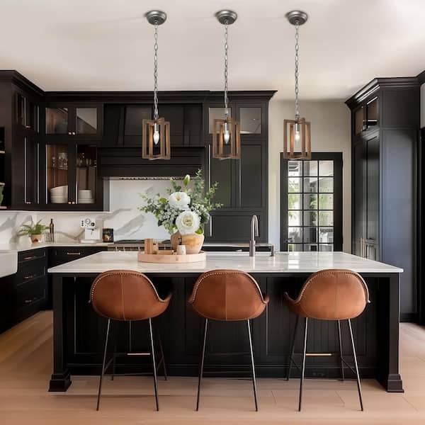 Pendant Light Two Tone Geometric Faux Wood Brushed Silver Pendant